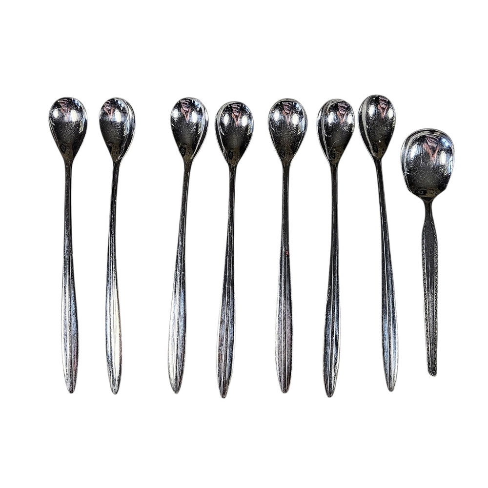 Vintage Japan Mid Century Set Of 7 Ice Tea Spoons Leaf Pattern
